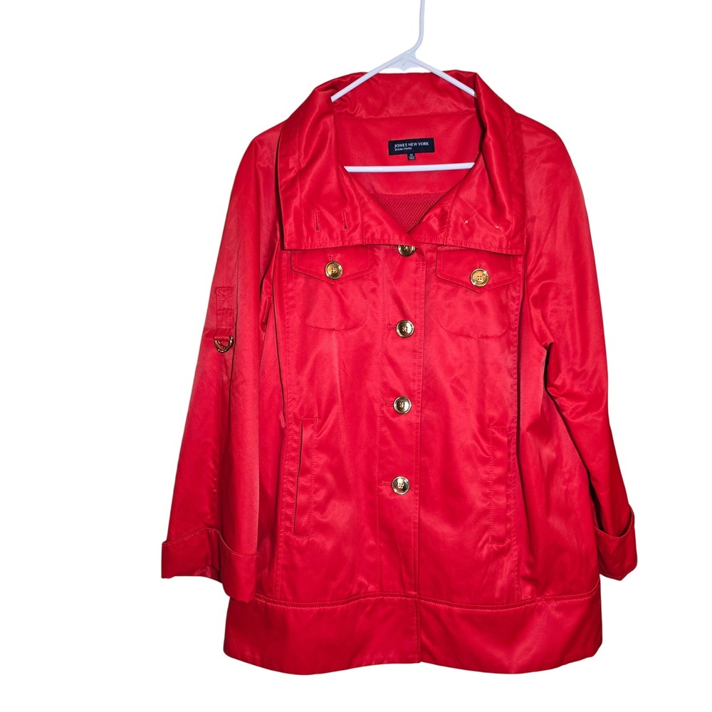 Jones New York Signature Women Medium Red Coat Jacket Mesh Lined‎